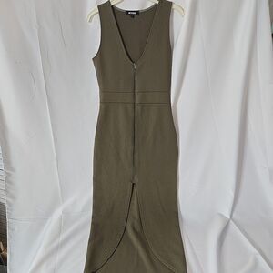 Missguided High Low Dress 12 Front Zipper Sheath Womens Green Sexy Goblincore